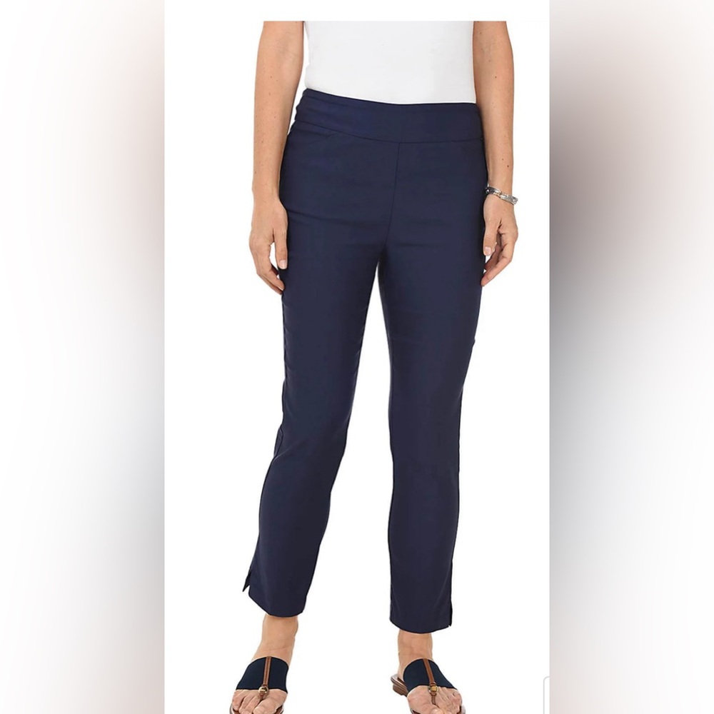 COCONUT ROW Palm Beach Pull-On Classic Stretch Ankle Pant Deep Blue Size 10